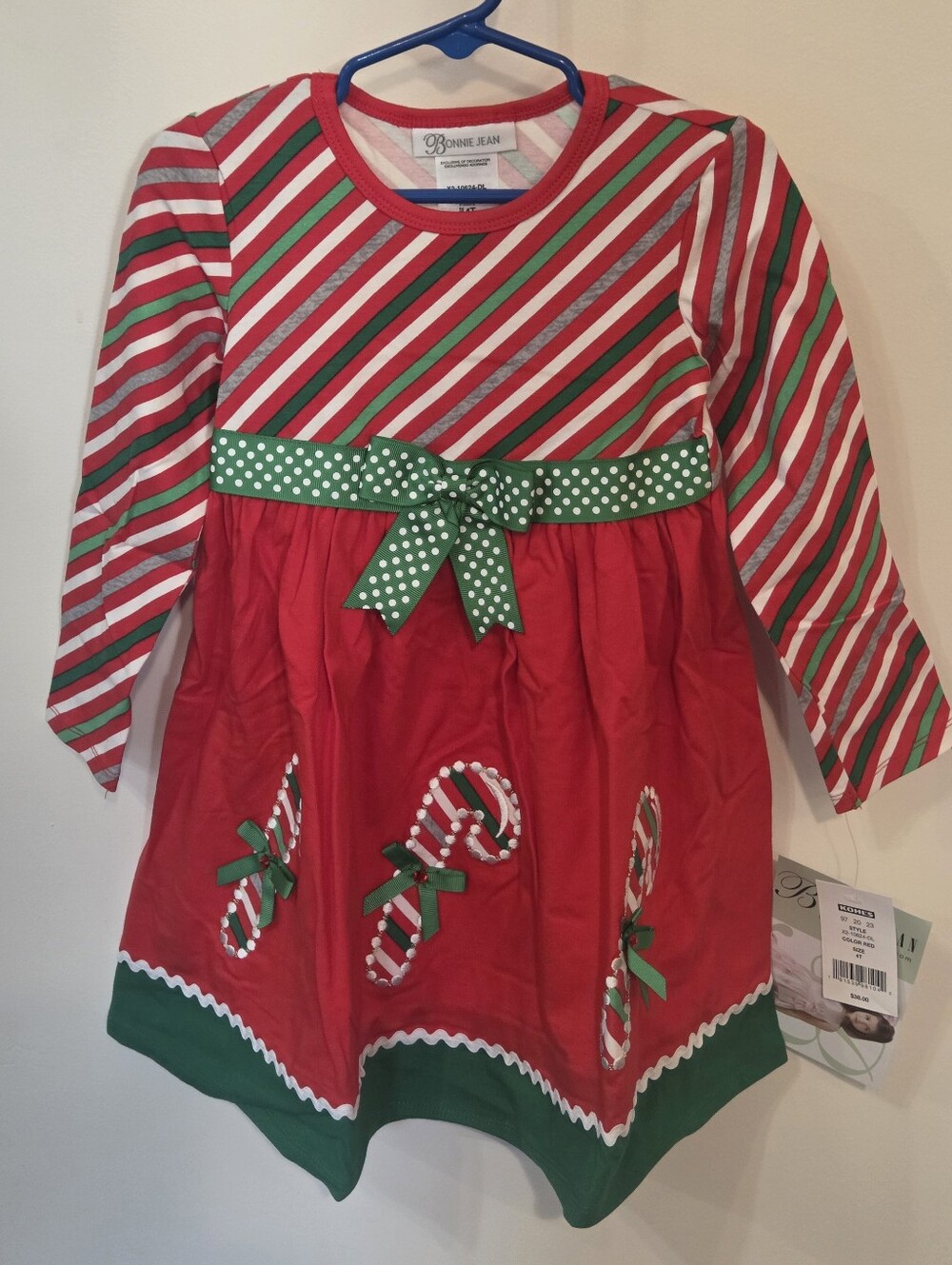 Girls Toddler 4T Christmas Dress Candy Cane Bonnie Jean NWT